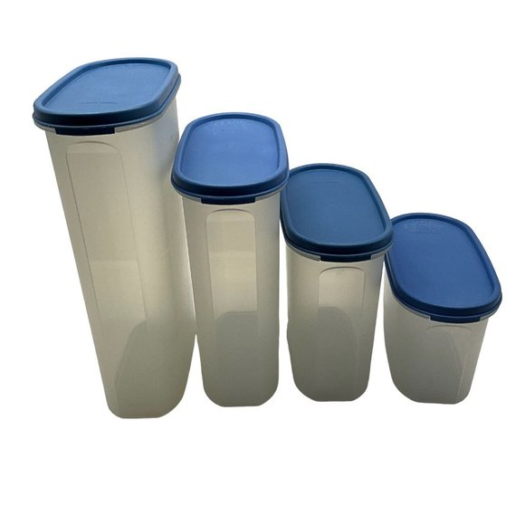 Tupperware Vintage Modular Mate Lot of 4 Containers with Blue Lids Collectible - Picture 1 of 14
